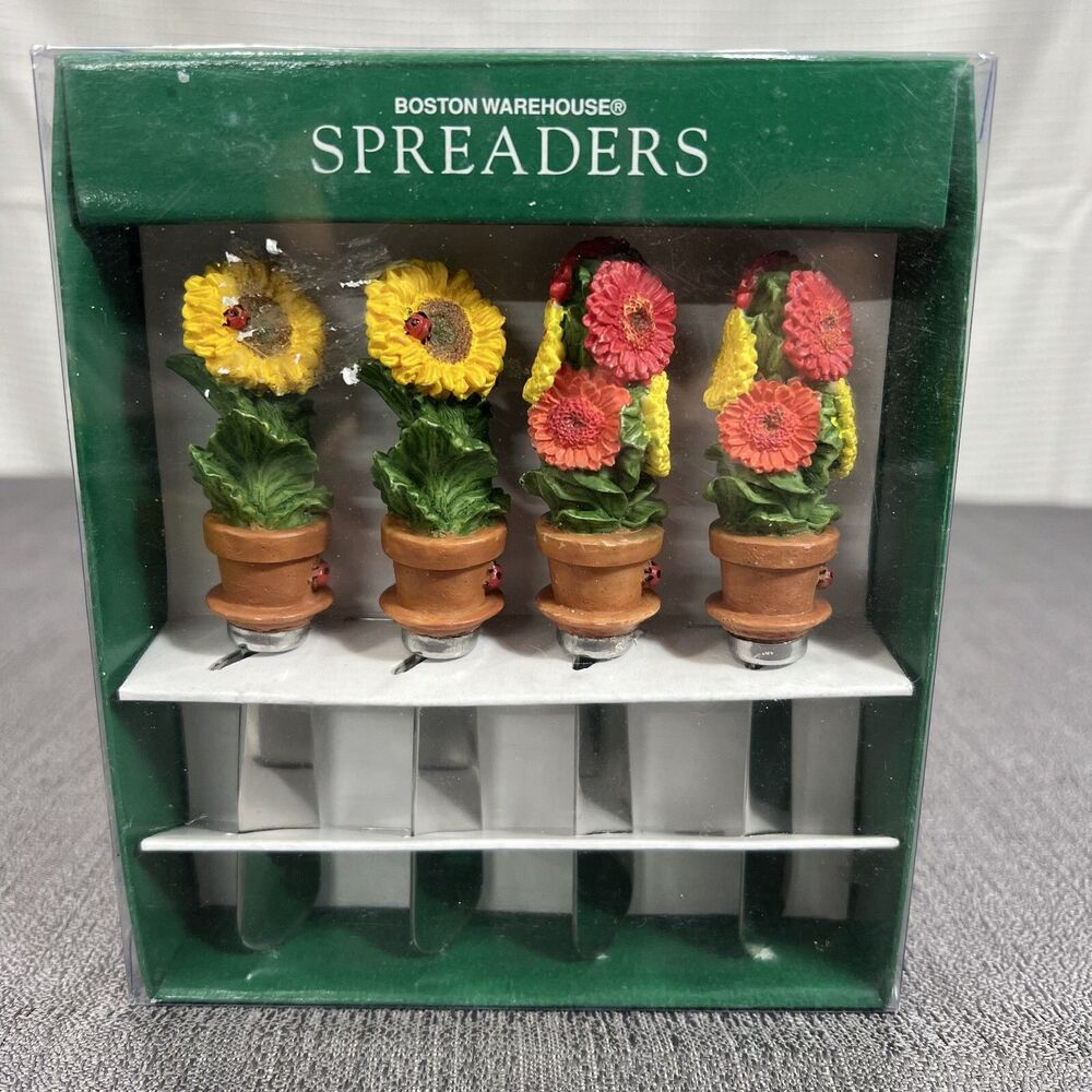 Vintage Flower Pot Boston Warehouse Cheese Spreader Summer Flowers 1997
